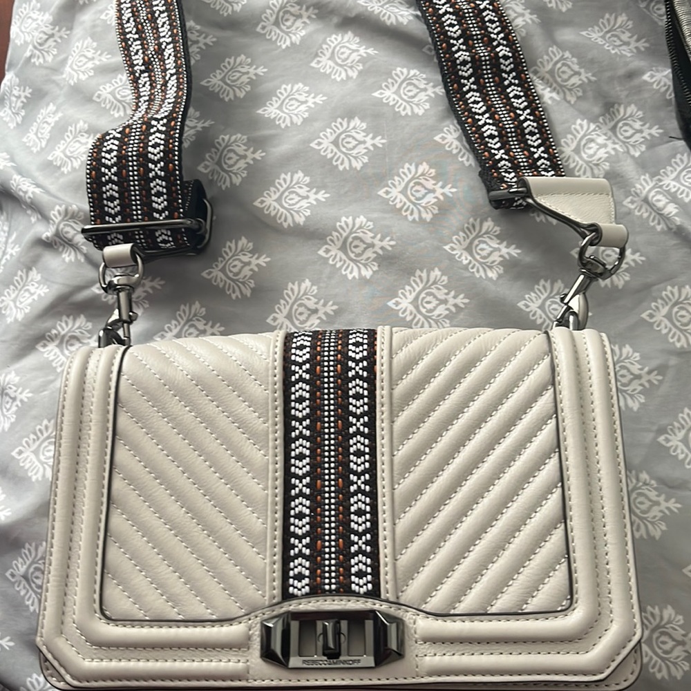 Rebecca minkoff love crossbody with guitar strap, taupe color